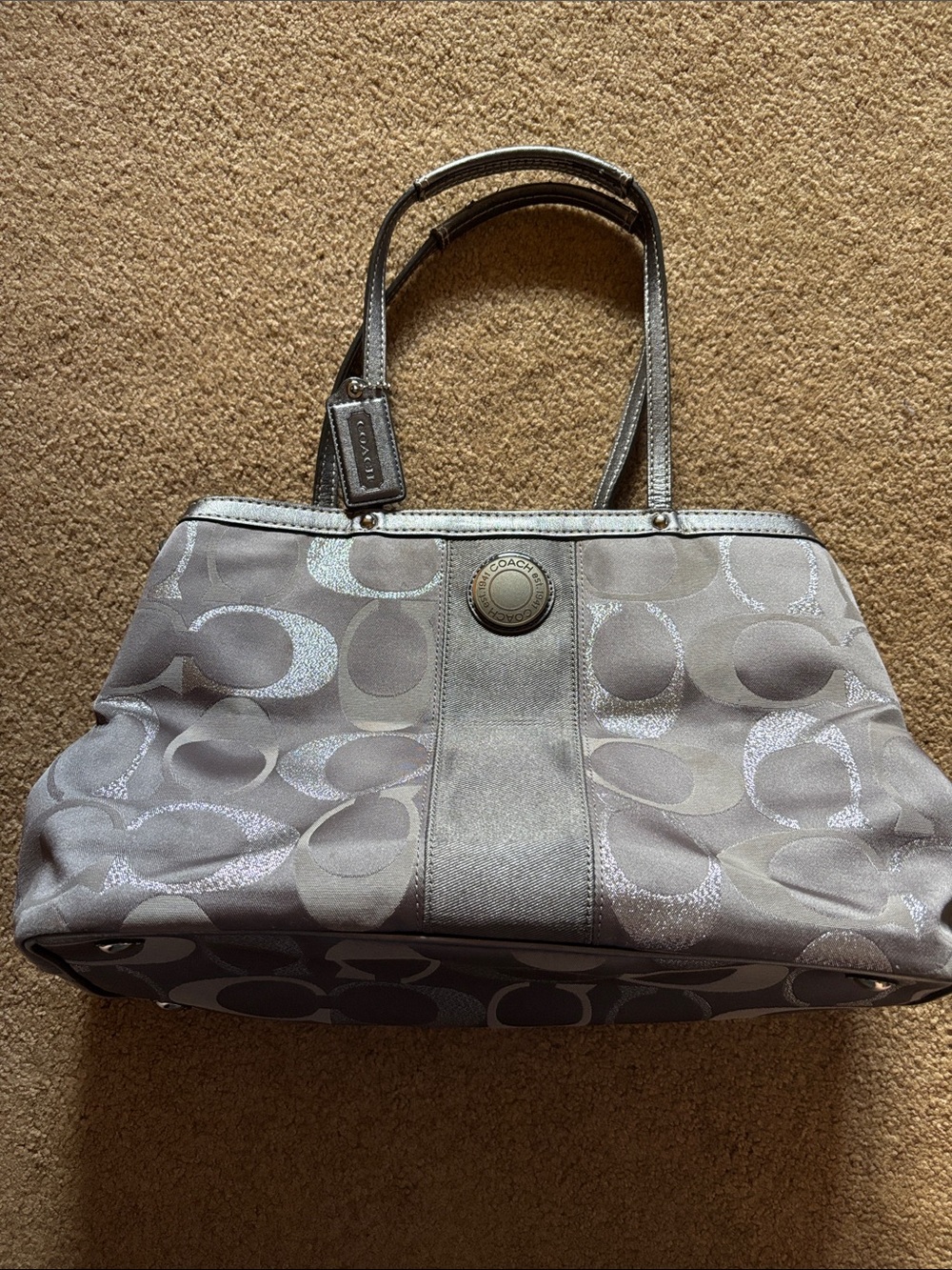 Coach Silver Signature Shoulder Tote